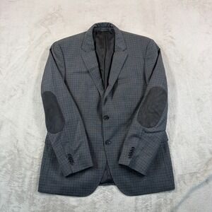 Hugo Boss The Smith Elbow Patches Sport Coat Blazer 40S Grey‎ Plaid Tesse Wool